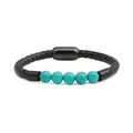 Braided black leather bracelet with turquoise stones and a black magnetic clasp closure - Green