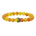 Elastic beaded amber-style bracelet with dark silver CZ crown charm for men and women - Amber Black Crown Single