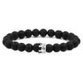 Matte black stone beaded bracelet with a silver zircon crown pendant for men and women - Black Stone Crown Single