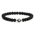 Close-up of 6mm matte agate beads with letter D charm and silver spacer accents - Letter D