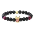 Pulsera de cuentas negras mate con corona dorada y piedras de ojo de tigre - Dorado