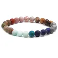 Bracciale bohémien da 8 mm in pietre naturali multicolore con 12 pietre zodiacali - Stile Opaco 8mm (NSB0056)