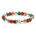 Weihnachts-Perlenarmband mit roten grünen Achatsteinen und Schneemann-Anhänger - Schneemann