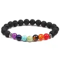 Pulsera de yoga hecha a mano con siete chakras y piedra de lava natural con espaciadores - Plateado