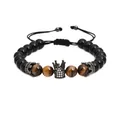 Detail of adjustable beaded bracelet featuring tiger eye stones and a black crown charm - Crown Style