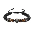 Agate beaded men's bracelet featuring a micro-pave leopard head and crown accents - Leopard Head Style