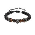 Men's agate bead bracelet featuring a skull head, tiger eye stones, and adjustable cord - Skull Style