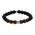 Detailed macro view of 8mm tiger eye and matte black beads with Gemini zodiac charm - Gemini