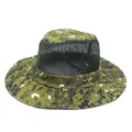 Detailed view of the digital camouflage sun hat with breathable mesh and metal snap buttons - M (56-58cm) / Green