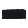 Close-up of black knitted winter headband with vertical ribbing and embossed logo - M (56-58cm) / Black