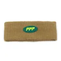Winter knitted sport headband in camel with vertical ribs and green PPP logo patch - M (56-58cm) / Khaki