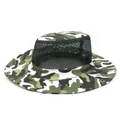 Mens camouflage outdoor sun hat with breathable mesh and wide brim for hiking and fishing - M(56-58cm) / Dark Green