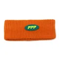 Knitted sports headband in vibrant orange with green PPP logo patch and ribbed texture - M (56-58cm) / Orange
