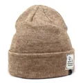 Warme wintermuts voor dames van bruin gemêleerd kasjmier breisel met een omslagrand - M (56-58cm) / Khaki