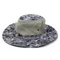 Men's digital camouflage sun hat with breathable mesh and wide brim for outdoor use - M (56-58cm) / Gray