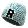 Detailed knit texture of light blue beanie featuring a stylish letter R patch detail - M / Light Blue
