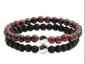 Yin Yang beaded bracelet set with tiger eye and matte black lava stone beads - Tiger Eye + Matte Stone