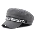 Dark grey cotton cadet cap featuring a stylish marble-textured decorative chain detail - M (56-58cm) / Gray