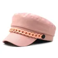 Detailaufnahme der rosa Schirmmütze aus Baumwolle mit modischer Kunststoffkette - M / Rosa