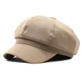 Gorra tipo newsboy clásica de algodón caqui con visera curva y diseño de varios paneles - M(56-58cm) / Caqui
