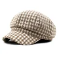Cappello newsboy classico da donna con motivo pied de poule marrone in lana - M (56-58cm) / Cachi