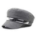 Detail of grey army cap featuring a silver metal band with M engraving and side buttons - M (56-58cm) / Gray