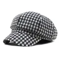 Cappello newsboy classico da donna con motivo pied de poule bianco e nero retrò - M (56-58cm) / Nero
