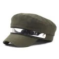 Olivgrüne Militärmütze aus Baumwolle für Damen mit silberner M-Metallschnalle - M / Grün