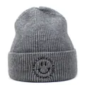 Grey knit beanie featuring a smile logo and rib-knit texture for autumn and winter warmth - M (56-58cm) / Gray