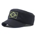 Classic black cotton cadet army cap with vintage geometric patch in 45-degree side view - M(56-58cm) / Black