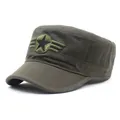 Gorra militar de lona de algodón verde oliva con bordado US Airforce y parte superior plana - M(56-58cm) / Verde