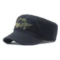 Black vintage cadet cap featuring U.S. Naval embroidery and Army shield badge detail - Adjustable Size / Black