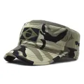 Men's camouflage flat top military hat with flag patch in a 45-degree side view - M(56-58cm) / Camouflage