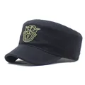Black cotton cadet cap with olive green military embroidery on a white background - M (56-58cm) / Black