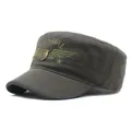 Men's embroidered military flat top cap with US Naval patch and camouflage style olive green - Adjustable Size / Green