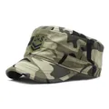 Verstellbare Armee-Kappe aus Baumwolle mit Woodland-Tarnmuster und US-Stickerei - M (56-58cm) / Camouflage
