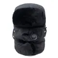 Detailed view of winter ushanka hat with integrated face mask and black breathing valve - M / Black