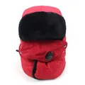 Winter thermal trapper hat in red with thick faux fur lining and removable face mask - M / Red