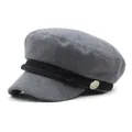 Classic grey wool felt baker boy hat with black braided rope and silver anchor button - M (56-58cm) / Gray