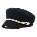 Classic black corduroy newsboy cap with a braided rope detail and vintage metallic buttons - M (56-58cm) / Black