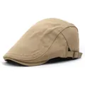 Klassieke kaki katoenen baret voor heren met verstelbare metalen gesp aan de zijkant - M (56-58cm) / Khaki