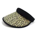 Cappello a visiera in paglia da donna a tesa larga con design a contrasto per l'estate - M(56-58cm) / Giallo
