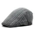 Detail of adjustable metal buckle and grey striped fabric on men's vintage beret cap - M (56-58cm) / Gray
