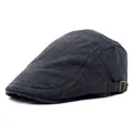 Klassieke antracietgrijze katoenen flat cap voor heren met verstelbare zijgesp en retro look - M (56-58cm) / Zwart