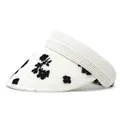 Dettaglio della visiera in paglia bianca con fiori neri e trama intrecciata - M(56-58cm) / Bianco