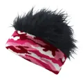 Funny camouflage knit headband with black synthetic wig for party and outdoor sports - M (56-58cm) / Red + Black