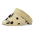 Dettaglio cappello parasole in paglia a tesa larga con motivi floreali e fascia elastica - M(56-58cm) / Beige