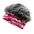 Detail of pink camo knit band with thick grey faux hair on top for creative headwear - M (56-58cm) / Red and Gray