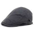 Détails d'un béret vintage en coton gris foncé avec coutures décoratives et boucle réglable - M / Gris
