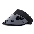 Cappello da sole da donna con tesa in rete floreale e texture in paglia nera aperto - M(56-58cm) / Nero